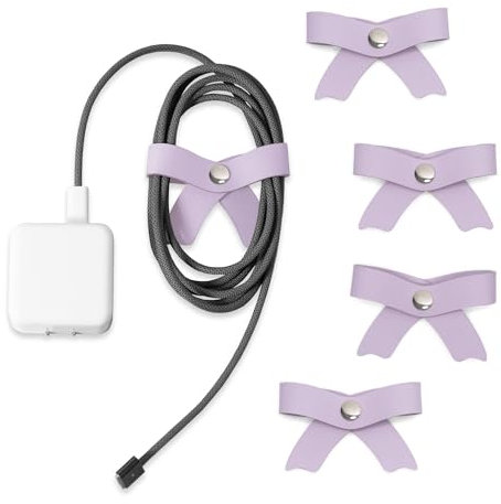 SenseAGE 5 Pack Cord Organizer, Bow Cord Keeper, Cable Organizer USB Holder, Leather Cable Management, Cable Straps, Earphone Winder, Storage Straps for Electronics, Earbuds, Large, Purple