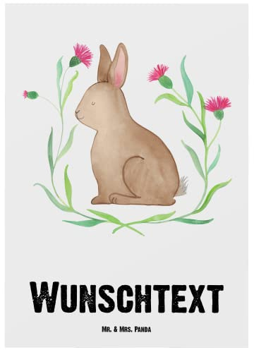 Mr. & Mrs. Panda Personalisierte Postkarte Hase Sitzen - Geschenke, Frohe Ostern, Grußkarten, Ostergrüße, Liebe, Kaninchen, Karte mit Namen, personalisiert, Osterdeko, postkarten, grußkarte, Osterhase