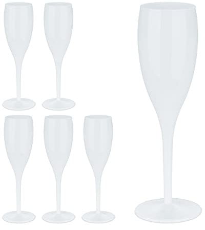 Relaxdays Copas Cava Plástico, Set de 6, Irrompibles y Libres de BPA, 100 ml, Reutilizables, Vasos Camping, Blanco