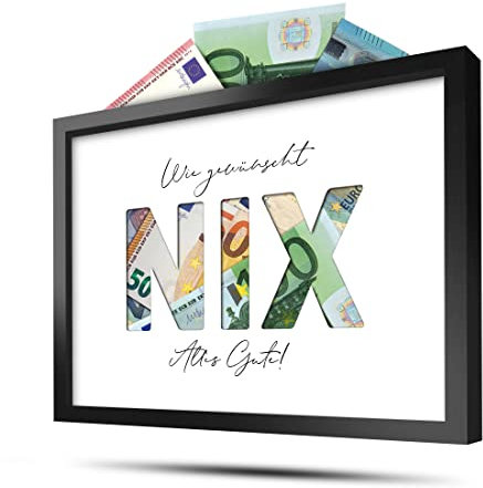 BLCKART NIX Geschenk Geld Geschenke für Frauen & Männer Lustiges Geldgeschenk A5 Echtholz Bilderrahmen mit Stanzung Nichts Lustig Geldgeschenke Verpackung (NIX, DIN A5 | Schwarz)
