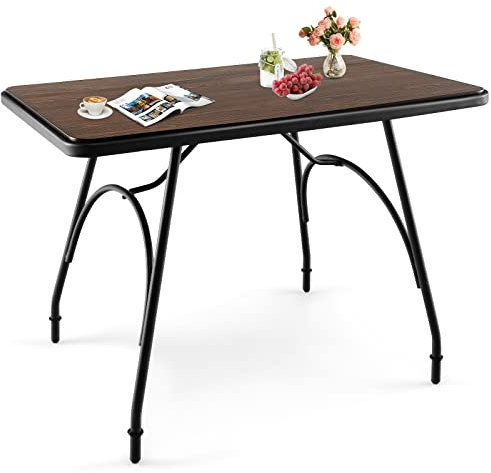 HOMASIS Esszimmertisch 110 x 70 x 77 cm, Bartisch für 4 Personen, Küchentisch aus Holz & Metall, Arbeitsplatte im industriellestil, hoher Tisch mit verstellbaren Fußstütze für Küche & Esszimmer, Braun