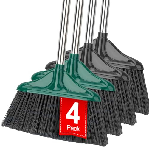 4 PCS Heavy Duty Broom Outdoor/Indoor Commercial Broom with 61 Long Handle,Perfect for Home Garage Kitchen Office Lobby Room Floor,Black and Green