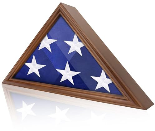 ASmileIndeep Flaggenvitrine für 1,52 x 24,1 cm Beerdigungsflagge, Massivholz, Beerdigungsflagge, Schattenbox mit HD-gehärtetem Glas und Wandhalterung, amerikanische Veteranen-Beerdigungsflagge