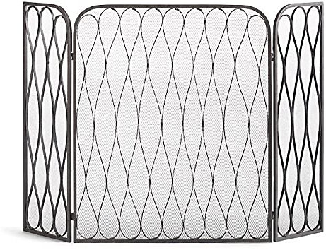 Salvachispas Fire Guard Pantalla Envolvente Plegable Independiente de 3 Paneles, Protector contra Chispas para Chimenea, Pantalla contra Fuego de Hierro con Recubrimiento en Polvo con Rejilla Fina, Pr