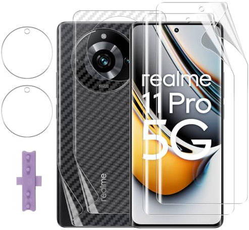 Lutree Protector de Pantalla para Realme 11 Pro/11 Pro Plus/11 Pro+, 2+2+2 Piezas TPU Pantalla Protector+Trasera Película Protectora+Cristal Templado Protector de Lente de Cámara, HD Anti-Arañazos