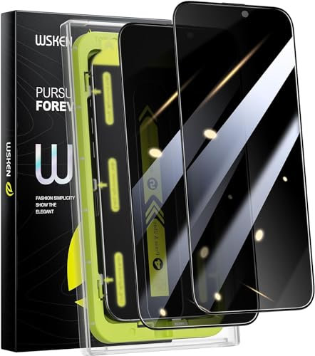 WSKEN for iPhone 16 Plus/15 Plus Privacy Screen Protector - [28°Anti Spy][Auto-Dust Removal] Anti Reflective 9H Hardness Full Coverage Tempered Glass,Bubble Free,Anti Fingerprint,Anti Scratch,2 Pack