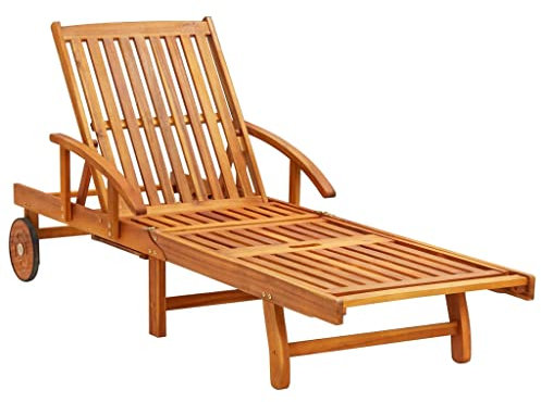 Coavain Outdoor-Sonnenliege mit Auflage Akazie Massivholz 200x67x85cm Rot und Schwarz Trendigen Relaxliege Pool Rückenlehne und Fußstütze Sind Verstellbar Balkon Terrasse Gartenliege mit 2 Rädern