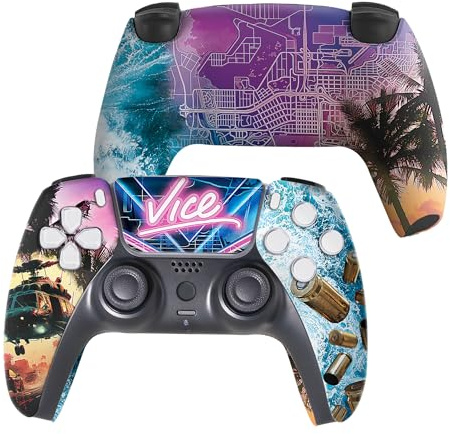G. T. A. 6 Contrôleur PS-5 personnalisé sans fil compatible avec la console Play-Station 5 par BCB Controllers | Fièrement personnalisé aux États-Unis avec impression HYDRODIP permanente (pas