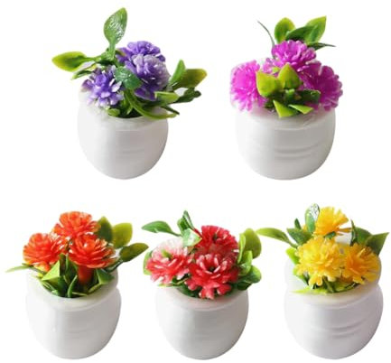 Lot de 5 Mini Fleurs Miniatures en Pot pour Maison de poupée, Petites Fleurs de Jardin féériques, Plantes de Jardin, Mini Plantes artificielles