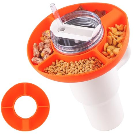 JJWNMLL Snack Bowl for 40 oz Stanley Cup-Silicone Stanley Cup Accessories Ring Snack Tray-Food Container with 4 Compartments-Reusable Holder for Candy Cracker(Orange)