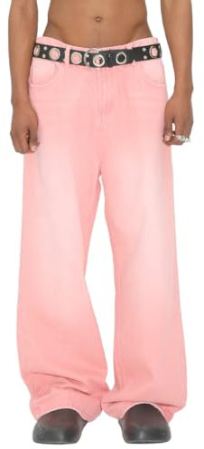 Minetom Jeans da Uomo Strappati Pantaloni in Denim Baggy Gambe Larghe Casual Hip-Hop Pantaloni Cargo Streetwear D Rosa L