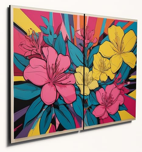 The Plum Penguin Pop Art Azaleas Wall Decor - Bold Colour Block Wood MDF Artwork A4 Dual Set Canvas Alternative 40 x 30cm