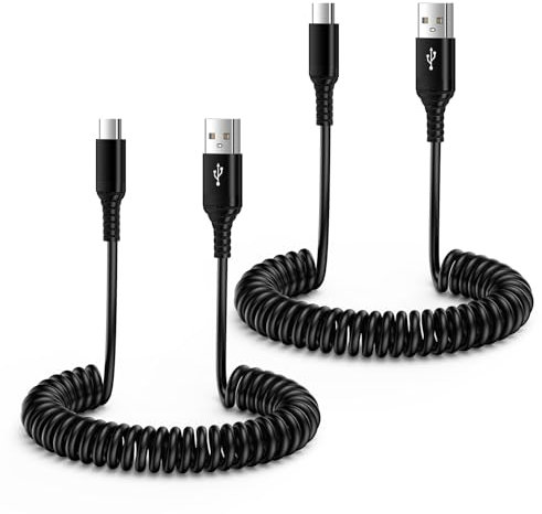 iPhone 16 Coiled USB C Cable for Car,2Pack 6FT Retractable USB A to USB C Lead Spring Type C Android Auto Cable for Samsung Galaxy S25 S24 S23 S22 S21 S20 A55 A54 A16 A15,iPhone 15 Pro Max,Google,LG