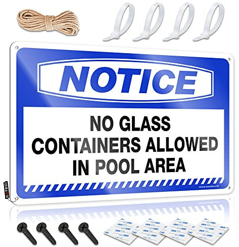 Panneau en étain extérieur Avis Aucun récipient en verre autorisé dans la zone de la piscine Panneau en étain Bar Décoration murale Panneaux amusants Billard (taille : 20 x 30 cm)