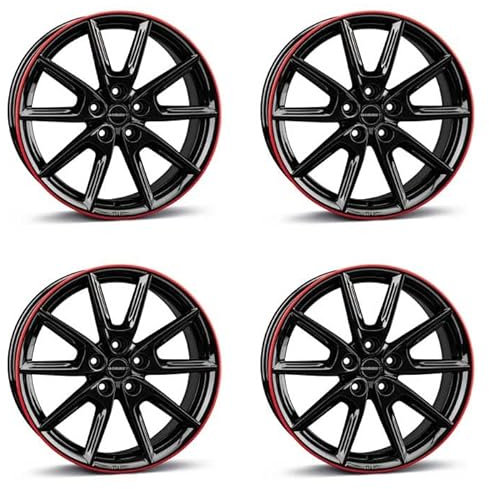 4x Borbet Felgen LX18 8.0x18 ET40 5x114.3 black glossy rim red kompatibel mit Kia Carens cee'd Ceed e-Niro e-Soul EV3 Magentis Niro Opirus Optima pro ProCeed Soul Sportage Venga Xceed