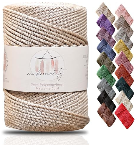 Makromecity Makramee Garn 3mm x 120m Latte Premium Polyester Makramee Schnur Polypropylene Yarn Basteln für Wandbehänge Umhängetasche Handtasche Runner Schnullerkette Platzteller