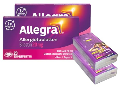 Allegra 2x20 Stk Allergie Tabletten Schmelztabletten mit 2x Taschentücher | Allergietabletten als Schmelztabletten bei Heuschnupfen, Hausstaub- und Tierhaarallergie. Macht nicht müder* und wirkt 24 Std