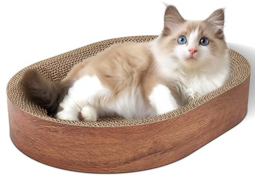 ComSaf Cat Scratching Board - Cat Scratcher for Indoor Cats, Recycle Oval Scratch Bed, Durable Cardboard Scratch Pad, Circle Scratcher Lounge Bowl, Furniture Protector from Kitten Claws