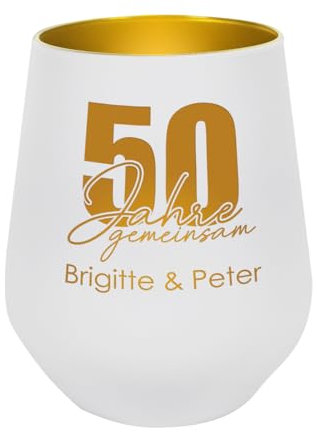 Herz & Heim® Windlicht zur Hochzeit mit Gravur der Namen und Datum - Ideal als Tischdekoration (Goldene Hochzeit)