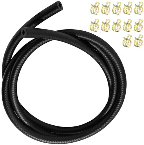 Gentpovth Mangueras de Combustible, 2 Metro Ø 6mm Kit Manguera Combustible, Manguera de combustible para moto, con 12 Piezas abrazadera metalica, Línea de Combustible para tractores, camiones