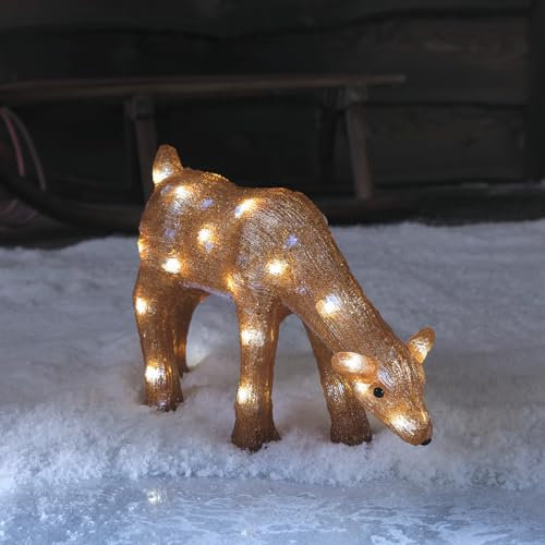 Lights4fun Outdoor Christmas Figure Light Up LED Acrylic Grazing Doe Reindeer Garden Decoration Battery Operated with Timer 26cm