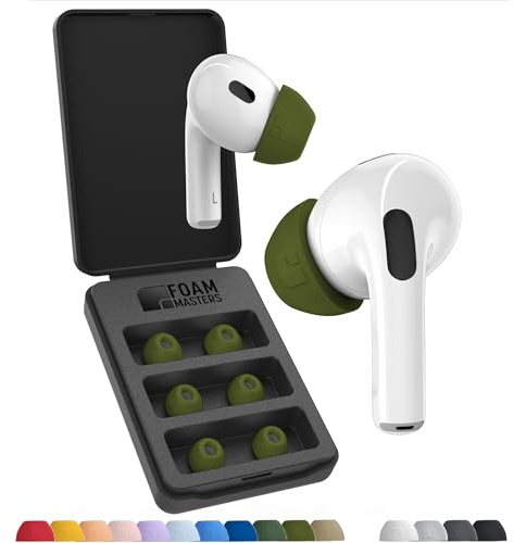 Foam Masters Ultra-Premium Memory Foam Ear Tips for AirPods Pro 1st & 2nd Gen | 3 Pairs | New Ver. | Secure Fit | Super Comfort | Better Noise Cancel | Replacement Buds (Small, OD Green)