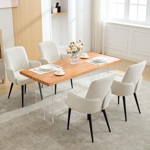 LONXIU Sillas De Comedor Pack 4, Sillas De Comedor Tapizadas,Silla De Cocina con Reposabrazos, Sillas Salon Modernas con Pies Antideslizantes Y Patas De Metal (Beige, Pack 4 Sillas)