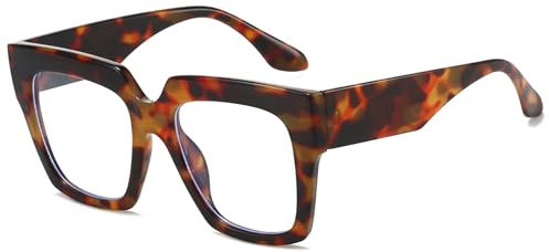LJCZKA Blaulichtfilter Brille Quadratisch Dicker Rahmen Damen Herren Brille Ohne Stärke Eckig Anti-Müdigkeit für PC, TV & Handy