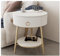 Nachttisch, runder Beistelltisch mit Schublade, 2-stufiger Nachttisch mit marmorierter Naturstein-Tischplatte und Metallbeinen, moderner Beistelltisch mit Regal, Nachttisch, Kommode lofty ambition