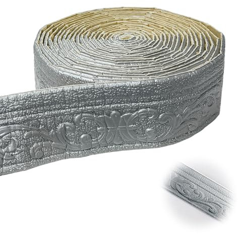 Zierleisten Selbstklebend, 10m Tapeteneckleiste,Zier- & Stuckleisten, Deckenleisten Selbstklebend, Wandleisten Selbstklebend, Für Flure, Decken, Ecken, Heimdekoration(silberg)
