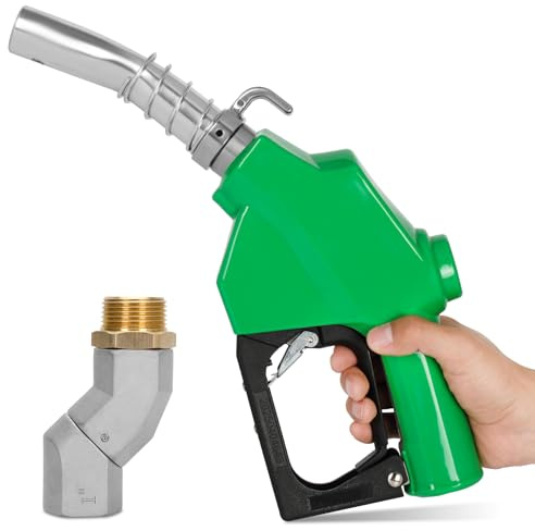 1'' Fuel Nozzle With Hose Swivel & Hook, Max Flow 30GPM, 3-speed Latch Auto Shut Off 19/16(OD=30mm), Automatic Aluminum Alloy Fuel Nozzle for Gasoline, Diesel, Biodiesel, Kerosene