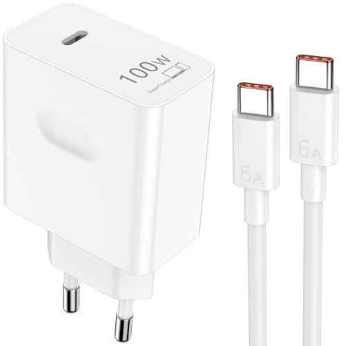 100W SuperCharge Caricatore USB C per Honor 400 Lite Magic7 200 Pro iPhone 16 iPad Galaxy S25 S24 GaN USB Alimentatore PC e 1M Cavo per HP per DELL Laptop Magicbook 15 14 Galaxybook Chromebook MacBook