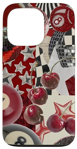 Red Cherry Star Disco Ball Retro Y2K Collage Women Girl Case for iPhone 13 Pro