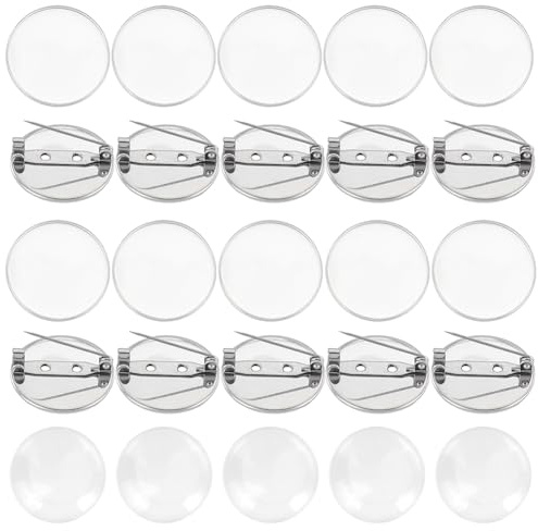 HOBBIESAY Lot de 20 broches rondes plates avec 20 cabochons en verre et acier inoxydable - 25 mm - Kit de fabrication de bijoux