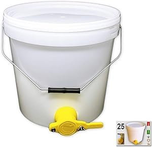 Agraria Buse Apiculture MATURATEUR Seau en plastique pour 25 kg. de miel avec robinet, couvercle et poignée. Produit et construit en Italie
