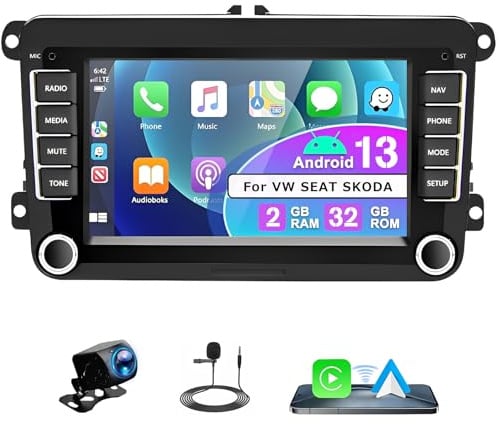 Surakey 2G+32G Android 13 Autoradio per VW Golf PASSAT POLO TOURAN SEAT SKODA con Wireless CarPlay Android Auto 7 Pollici Touchscreen Stereo con Bluetooth WiFi GPS Navi SWC FM/RDS Retrocamera