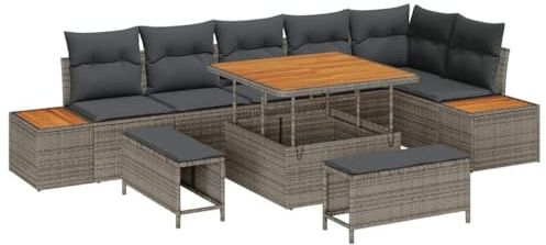 vidaXL Gartensofa-Set 9 STK. Grau Poly-Rattan
