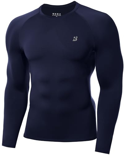 Roadbox Men's Compression Base Layer Shirt Long Sleeve, Quick Dry Performance Compression Top for Running Gym Workout Navy