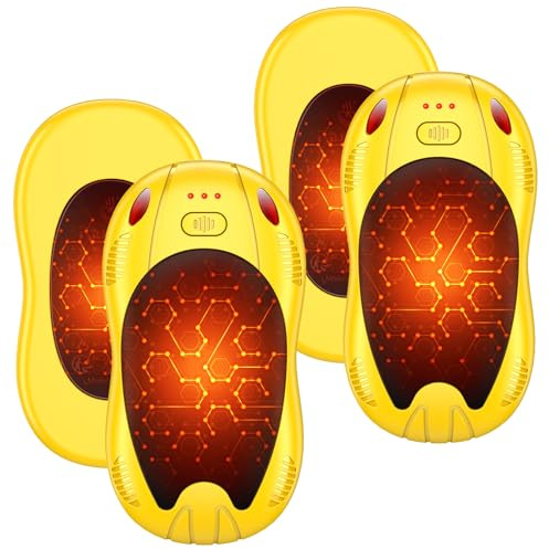 FANDLISS Chauffe Main Électrique mit 10000mAh, Chauffage Double Face Magnétique 4PCS, USB Rechargeable Chauffe-Main, 3 Niveaux de Température, Cadeaux d'hiver pour Plein Air/Camping/Noël (Noir Jaune)