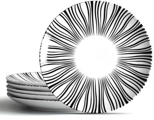20,3 cm Speiseteller-Set schwarz und weiß Keramik Dessertteller, Geschirr für Sandwiches, Salat, Nudeln, mikrowellen- und spülmaschinenfest, 6-teilig
