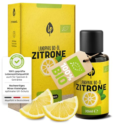 Landpark Ätherisches Bio-Öl Zitrone– 30ml – Naturrein – Duftöl Zitrone- Glasflasche mit Tropfenverschluss