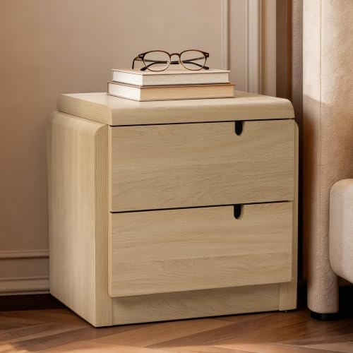 Hometopia Moderner Nachttisch mit 2 Schubladen, beistelltisch klein in Eichenoptik mit abgerundeten Kanten, als Bedside Table oder Beistelltisch für Schlafzimmer und Wohnzimmer, 55 × 40 × 53 cm
