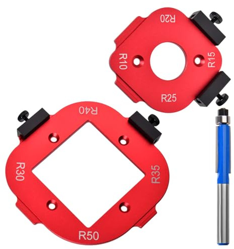 INJOYTEC Router Corner Radius Template, Premium Aluminum Alloy Router Corner Rounding Jig for Woodworking, 8-in-1 Arc Cutting Guide Set (R10-R50), Fits Trim, Handheld, and Table Routers