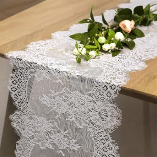 Tischläufer Spitze Weiß 35X300CM Tischläufer Hochzeit für Boho Outdoor Party Taufe Festliche Hochzeitsdeko Geburtstagsparty Kuchendekoration