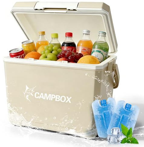 JONRRYIN Kühlbox, Passiv-Kühlbox 24 Liter Bis zu 12 Std. Kühlung, Mobile Cooler Box mit 2 Kühlakkus, Tragbare Thermobox Isolierbox Eisbox für Camping Picknick Garten Festivals