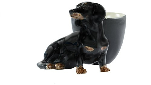 Quail Ceramics Dachshund Negro/Tan huevera