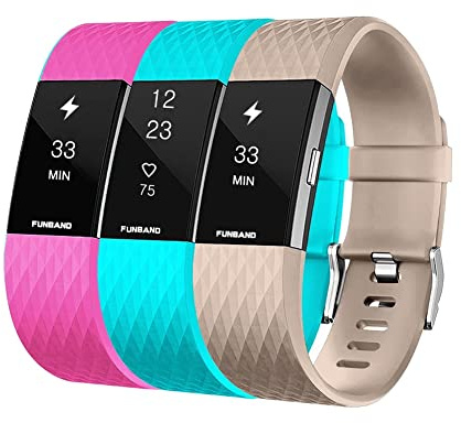FunBand® für Fitbit Charge 2 Armband,Klassisch Verstellbares Ersatz weiches Silikon Sporty Wrist Strap Band Armbanduhr Uhrenarmband Schlaufe Armbänder für Fitbit Charge 2 Smartwatch (Small & Large)