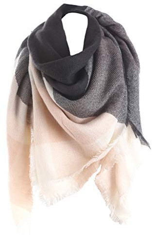 Bakicey Damen Schal XXL Warm Weich Strickschal Karo Winterschal Herbstschal Wolleschal Frauen Deckenschal Halstuch Scarf Poncho Cape, Grau /Pfirsich,140 cm x 140cm)
