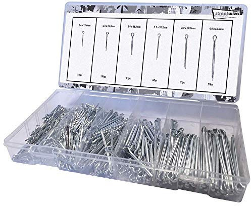Streetwize - Split Pin Assortment – (Set of 500pcs) - 6 Different Size Split Pin's - With a Storage Box