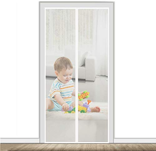 AMCER Tenda Zanzariera Porta Magnetica 90x230cm Bianco Crittografia Tenda Anti Zanzare, Adsorbimento Magnetico Pieghevole, Totalmente Magnetica